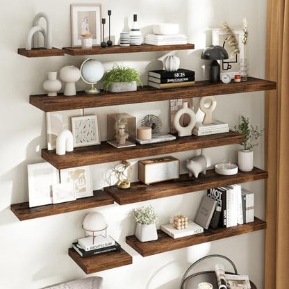 72 Inch Floating Shelves, 12"Deep Wall Shelf, 80 Lbs Capacity, Brown, 2pcs - color: Brown, size: 72"Wx12"Dx1.5"H