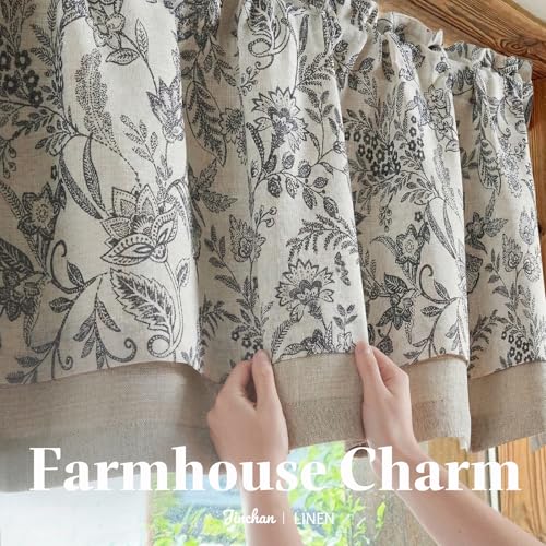 jinchan Linen Valance Curtain Farmhouse 16 Inch 1 Panel Black on Beige - color: Forest | Black, size: 50"W x 16"L (Pack of 1)