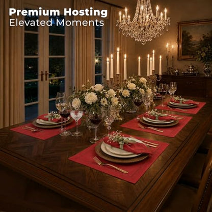 Signature Linen™ by D'Moksha, Bright Red Placemats Set of 4, 14 x 19 Inch, 100% Pure Linen Table Mats, Hemstitch, Machine Washable Cloth Placemats- Fall, Weddings, Outdoor Hosting - color: Bright Red, size: Set of 4 (14 X 19 Inch)