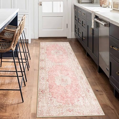 Washable Runner Rug 2'x6',Long Boho Pink Rug Runners for Hallways - color: Pink, size: 2'x6'