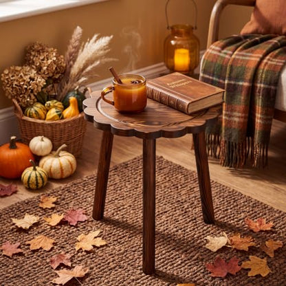 Nuanchu Scalloped Small Wood Plant Stand Indoor Fall Single Plant Stool 11"