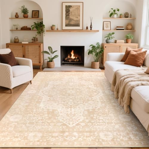 nesrt Boho Washable Rugs 5x7 Vintage Living Room Bedroom Area Rugs, Cream - color: Cream, size: 5' x 7' (Rectangular)