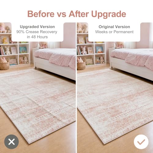 Pink Washable Rugs 4x6 Area Rugs for Living Room,Bedroom,Kids Room,Nursery - color: Pink-white, size: 4' x 6' (Rectangular)