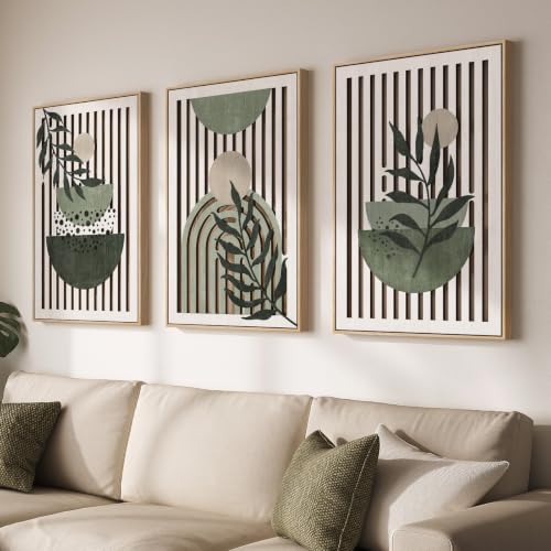 Large Framed Boho Cutout Carved Wood Wall Art for Living Room, 24x36 Inch - color: Saga Green