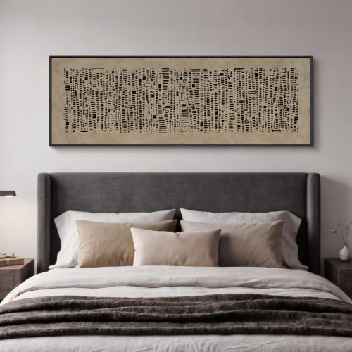 Large Framed Wabi Sabi Abstract Wall Art, Long Narrow Vertical 20x60 In - color: Black Marks B, size: 60"L x 20"W