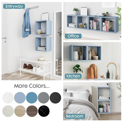 Kaboon Cube Floating Shelves Set2, Display Shelves Wall Mount 7.75" D x 12.5" W x 12.5" H, (Greylish Blue, Square 2 Cubes) - color: Greylish Blue, size: Square-Set2