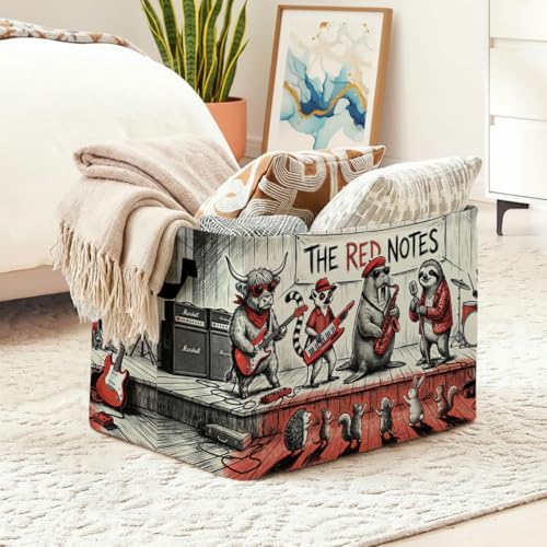 Animal Rock Music Laundry Hamper, 56L Large Foldable Laundry Basket with Handles, for Family Clothes, Toy Storage Bin, Blankets,Decorative Organizer for Shelves & Closet Home Decor Bedroom & Nursery - color: Animal Rock Music
