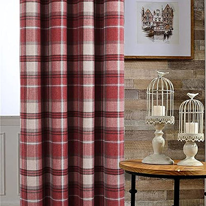 always4u Plaid Curtains 100% Blackout Thermal Energy Saving Drapes for Bedroom Woolen Look Farmhouse Living Room Curtains 2 Panels 45 * 84 Burgundy Red - color: Burgundy Red, size: 45"W x 84"L (Pack of 2)