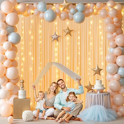 10 x 10ft Dark Champagne Backdrop Curtains with Lights String - color: Dark Champagne, size: W5' x H10'(2 panels)