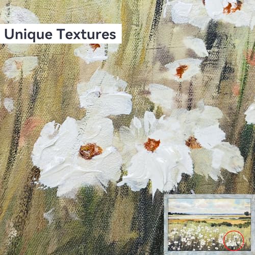 summer melody Landscape Floral Scenery Framed Wood Wall Art 36x24 Inch - color: Green, size: 36"L x 24"W