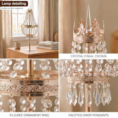 25.6in Height Clear Crystals Table Lamp for Living Room,Modern Tall Bedside Lamp for Bedroom Living Room Study Room (Gold Crown) - color: Gold Crown