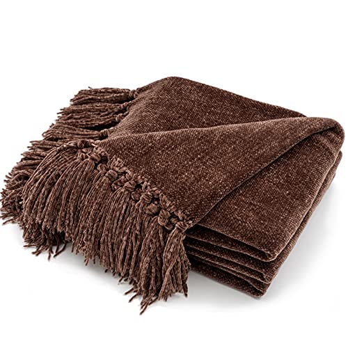 RECYCO Chenille Throw Blanket for Couch, 50"x60", Brown - color: Brown, size: 50'' X 60''