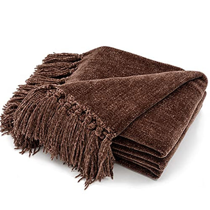 RECYCO Chenille Throw Blanket for Couch, 50"x60", Brown - color: Brown, size: 50'' X 60''