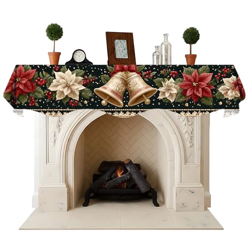 NYZE Christmas Mantel Scarf 60 x 17 Inch Fireplace Mantel Scarf Cover Decoration for Christmas Fireplace Scarf Shelf Top Runner Holiday Winter Home Decor - size: 60 x 17 in, style: Bell 2