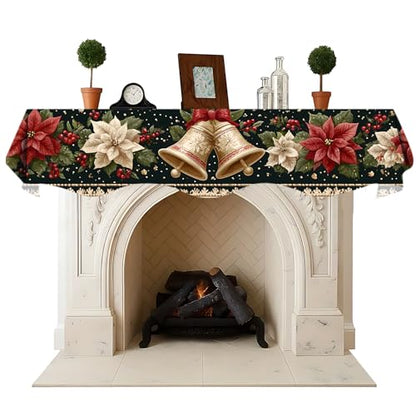 NYZE Christmas Mantel Scarf 70 x 17 Inch Fireplace Mantel Scarf Cover Decoration for Christmas Fireplace Scarf Shelf Top Runner Holiday Winter Home Decor - size: 70 x 17 in, style: Bell 2