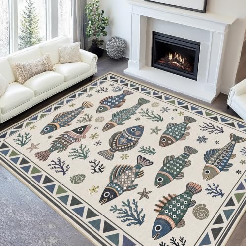 Fish Ocean Area Rug 6x9 for Living Room Coastal Rugs Low Pile Soft Non Slip - color: Fish, size: 6'x9' (Rectangular)