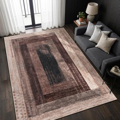 Neutral Geometric Brown 4x6 ft Large Rug for Living Room Bedroom - color: Brown, size: 4' x 6' (Rectangular)