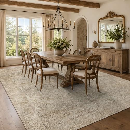 9x12 Washable Boho Area Rug, Dark Beige Farmhouse for Living Room - color: Dark Beige, size: 9' x 12' (Rectangular)