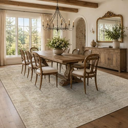 10x14 Washable Boho Area Rug, Non-Slip Living Room Carpet - color: Dark Beige, size: 10' x 14' (Rectangular)