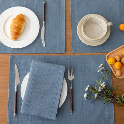 Linen Checked Placemats Set of 4, Blue Rustic Place Mats 12x18 Inch - color: Blue, size: 12×18 Inch (Set of 4)