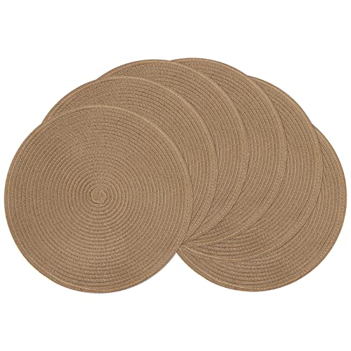 SHACOS Round Braided Placemats Set of 6 Washable Cotton Polyester 15 inch Round Table Place Mat for Dining Table (Brown, 6) - color: Brown, size: Set of 6