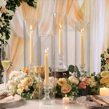 6 Set Hurricane Glass Candle Holders for Taper Candles, Candlestick Holders with Windproof Glass Tubes 13.4" H, Taper Candle Holders for Wedding, Dinner Table Centerpieces, Festival and Party Decor - size: 3.3"D-13.4"H -6pcs+6pcs Diamond Candlestick Holde