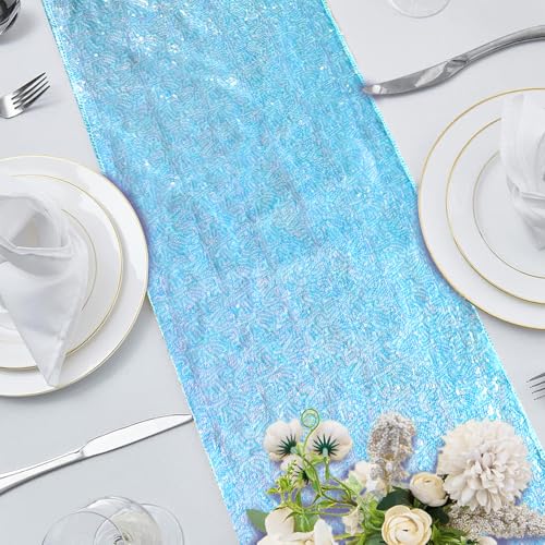 Pufogu 12 x 72 inches Mermaid Blue Sequin Table Runner, 2 Packs - color: Mermaid Blue