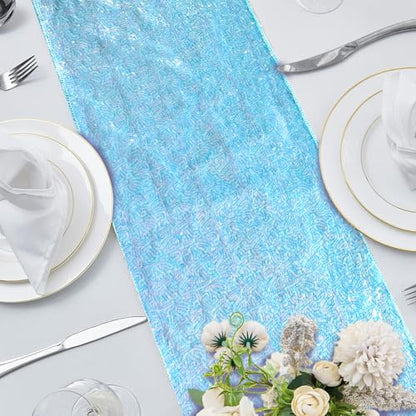 Pufogu 12 x 72 inches Mermaid Blue Sequin Table Runner, 2 Packs - color: Mermaid Blue