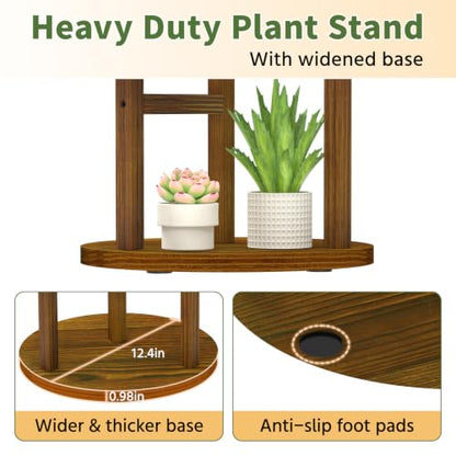 LASZOLA Wood Small Plant Stand Table Indoor Tall with Lights, 3 Tier Brown - color: Brown with Light, size: 3 Tier
