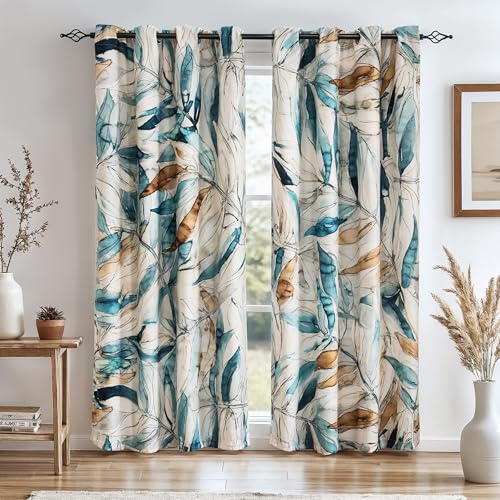 SUBRTEX Blackout Leaf Floral 95 Inch Curtains for Bedroom, 2 Panels - color: Blackout Blue, size: 52"W x 95"L (Pack of 2)