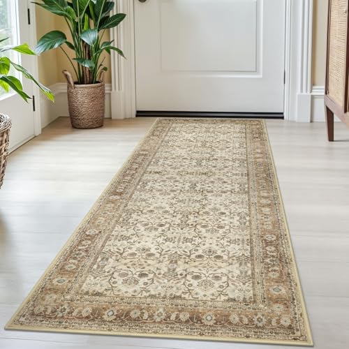 SIILOOM 2x5 Washable Runner Rug, Non Slip Soft Area Rug for Hallway Kitchen - color: Beige/Brown, size: 2' x 5' (Runner)