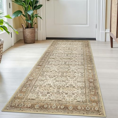 SIILOOM 2x5 Washable Runner Rug, Non Slip Soft Area Rug for Hallway Kitchen - color: Beige/Brown, size: 2' x 5' (Runner)