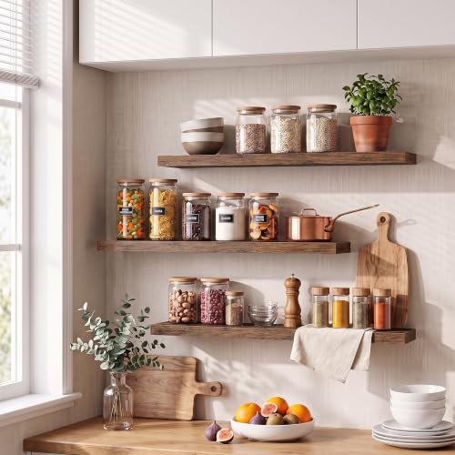 Dreamland 24Inch Floating Shelves for Wall 6.7" Deep Rustic Brown Set of 2 - color: Rustic Brown, size: 6.7"D x 24"L
