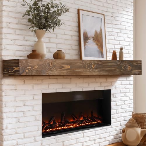 72x8x5in Pine Wood Fireplace Mantel Shelf, Weathered Brown - color: Weathered Brown, size: 72x5x8-hollow
