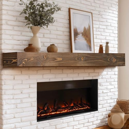 72x8x5in Pine Wood Fireplace Mantel Shelf, Weathered Brown - color: Weathered Brown, size: 72x5x8-hollow