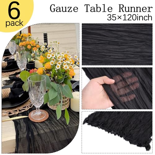 6 Pack Black Cheesecloth Table Runner 35 x 120 Inch - color: Black, size: 6 Pcs - 10 Ft
