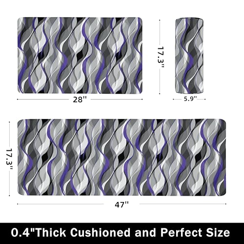 Kitchen Mats for Floor Modern Abstract kitchen rugs Grey and Purple Stripe Anti Fatigue Kitchen Mats Waterproof Floor Mats Cushioned Non-Skid Standing Mats for Kitchen, Set of 2,17.3 x 28+17.3 x 47 - color: Grey and Purple