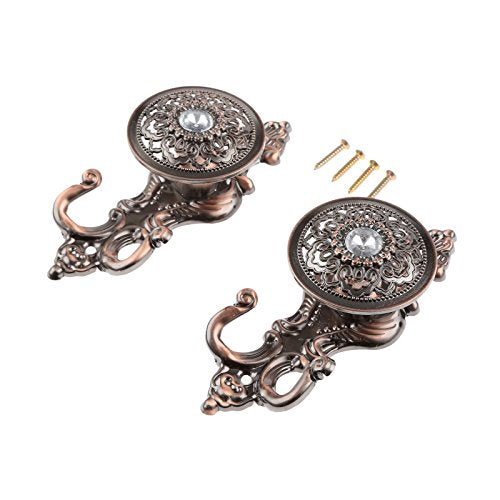 2Pcs Red Copper Crystal Curtain Hold Back Tieback Wall Hook Tassel Decor Pothook Holder with Screws - color: Red Copper