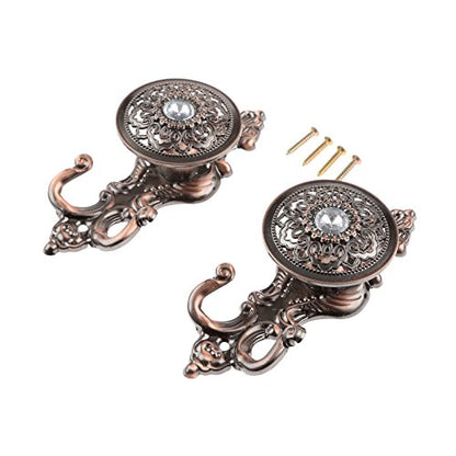 2Pcs Red Copper Crystal Curtain Hold Back Tieback Wall Hook Tassel Decor Pothook Holder with Screws - color: Red Copper