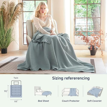 Simple&Opulence 100% Cotton Waffle Weave Blanket, Twin 66"x90", Grey Blue - color: Grey Blue, size: Twin(66"x90")