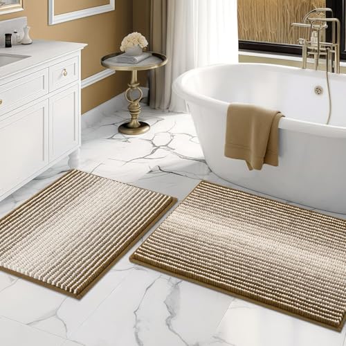 BSICPRO Bathroom Rugs Sets 2 Piece, Non Slip Boho Bath Mats, Petrified Oak - color: Petrified Oak, size: 20" x 32" Plus 16" x 24"