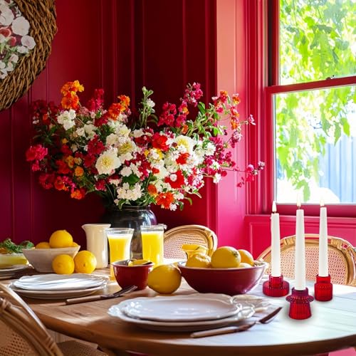 Glass Candlestick Holders, Taper Candle Holders, Set of 6, Red - color: Red, size: 6 PCS