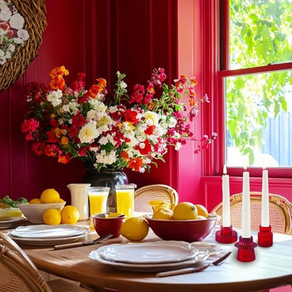 Glass Candlestick Holders, Taper Candle Holders, Set of 6, Red - color: Red, size: 6 PCS
