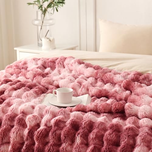 COOVA Soft Bubble Faux Fur Throw Blanket, 50"x60", Tie-dye Magenta - color: Tie-dye Magenta, size: 50“x60”