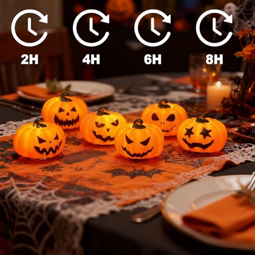 Wondise 6Pack Halloween Pumpkin Tea Lights with Remote and Timer - color: 4-Orange