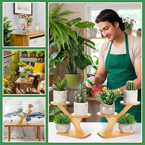 4 Pcs Bamboo Plant Stand Indoor 3 Tier Succulent Windowsill Shelf