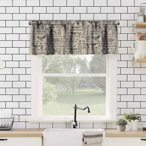 Farmhouse Valance Curtains for Kitchen, Rustic Farm Animal Chicken Cow Pig Pattern Rod Pocket Window Curtain Valances for Living Room Dinning Room 1 Panel, 54x18 Inch - color: Farm-5