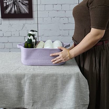 XUANGUO Medium Woven Cotton Rope Storage Basket with Handles, Light Purple - color: light purple