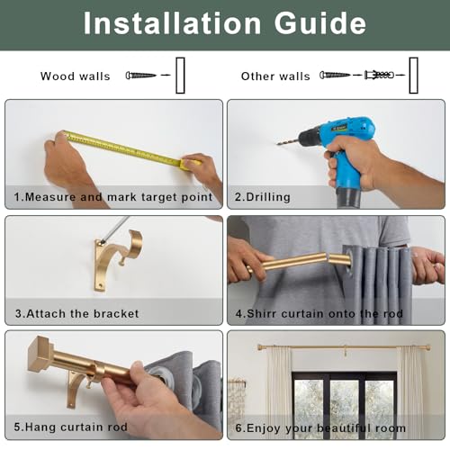 Single Curtain Rods for Windows 28 to 48 Inch(2.3-4ft),1 Inch Diameter Adjustable Heavy Duty Drapery Rods,with Modern Square Aluminum Alloy Finials,Warm Gold - color: Warm Gold, size: 28-48"