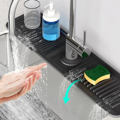 24'' Longer Faucet Mat for Kitchen Sink Splash Guard Drain Mat Behind Fauce - color: Black, size: 24" x 5.5"